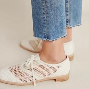 All Black Size 38 US 7.5 Woven Oxfords Shoes Lace Up Cream TINY FLAW